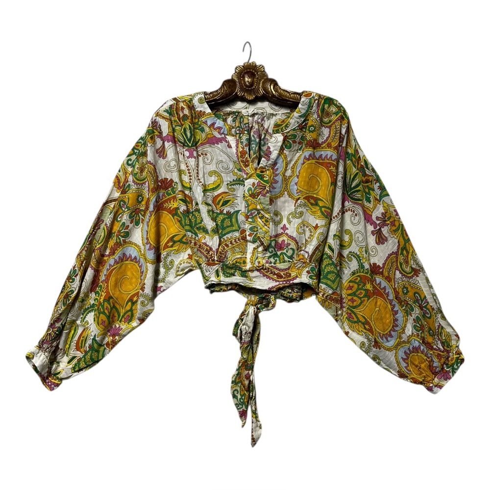 Haute Hippie Crop Top Women Large  Floral Tie Summer Resort Cruise Fashion